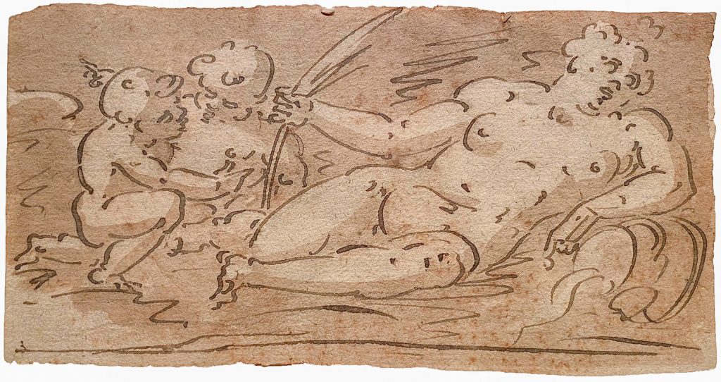 Il fiume Tevere, Romolo e Remo in un disegno di Luca Cambiaso